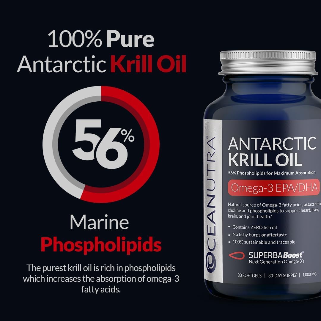 Oceanutra 100% Pure Krill Oil 1000mg – 56% Phospholipids, 60-Day Supply