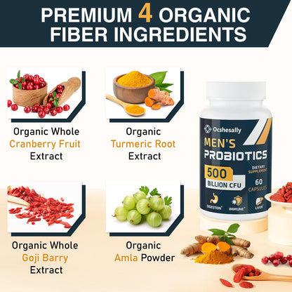 Ocshesally Probiotics for Men – 500B CFU, 12 Strains, 120 Capsules