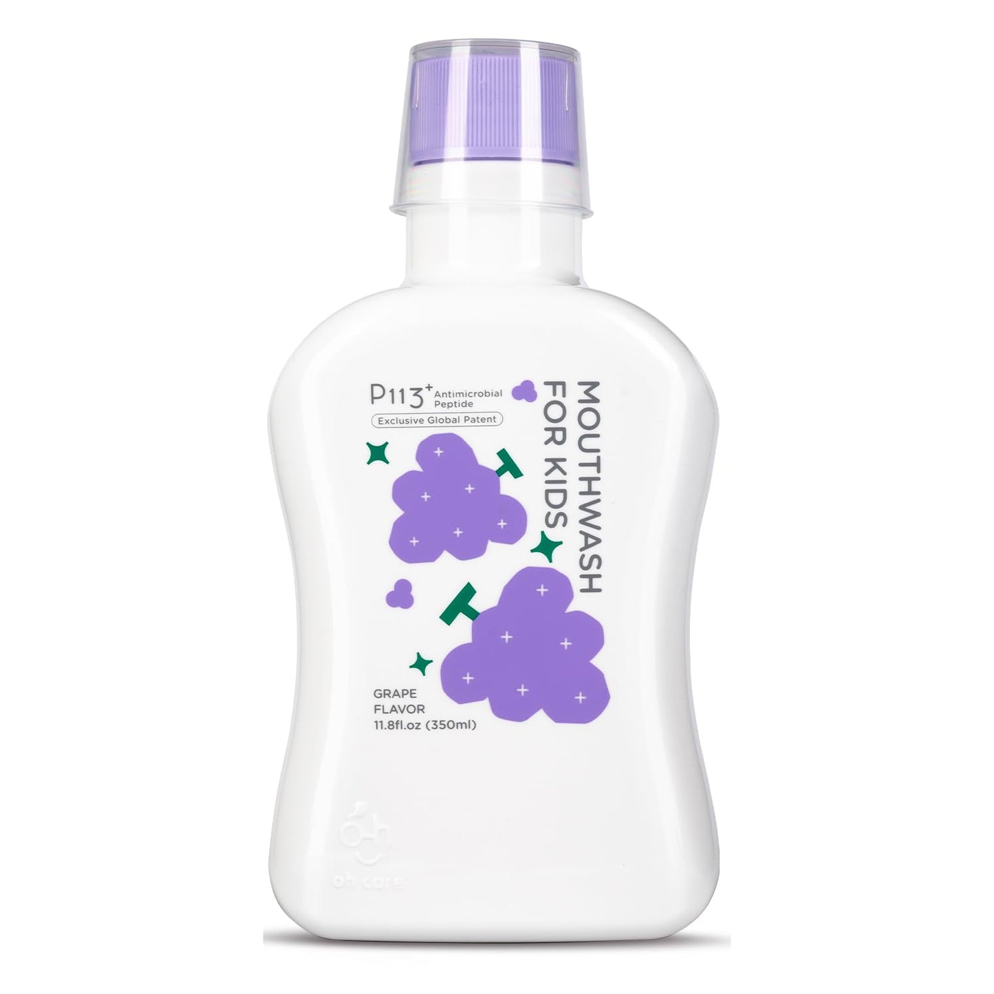 oh care Kids Mouthwash – Fluoride-Free, Alcohol-Free, P113+ Antimicrobial, Grape Flavor, 11.08 fl oz