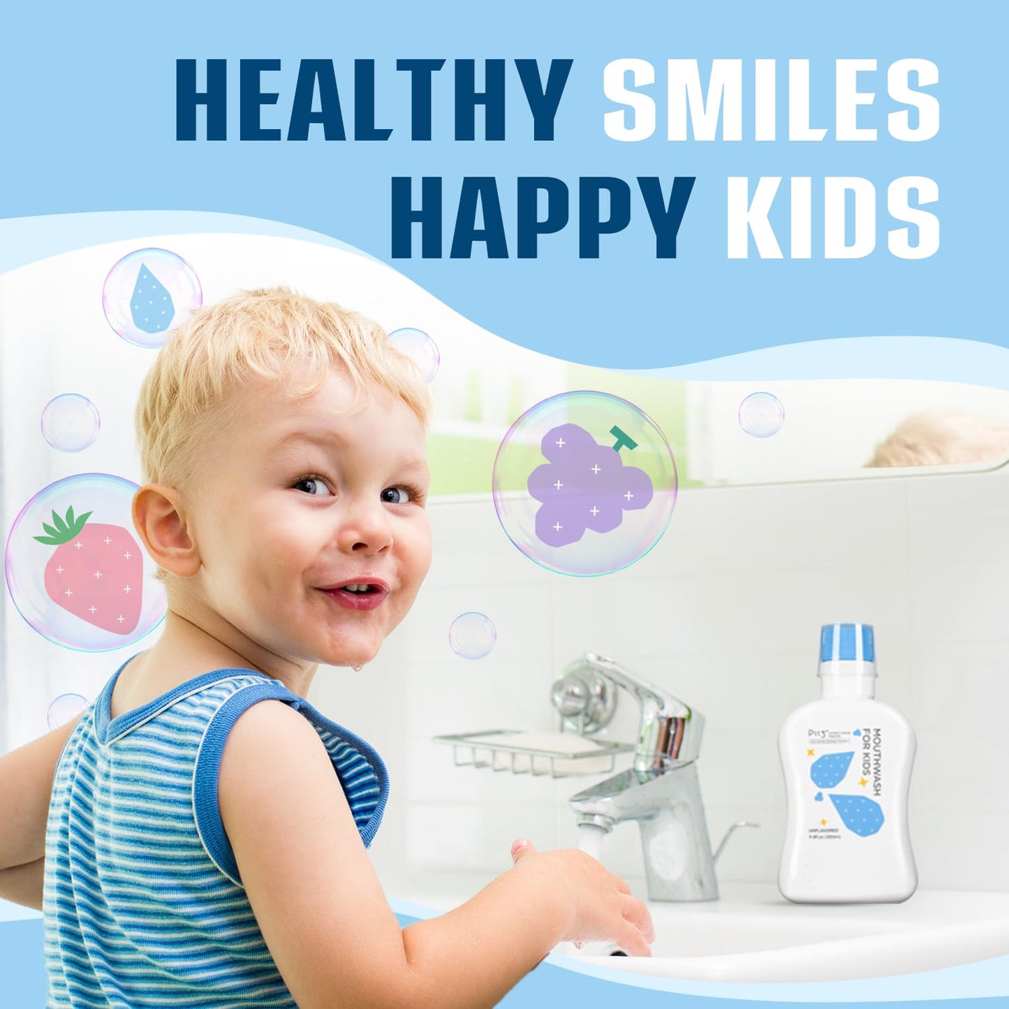 oh care Kids Mouthwash P113+ Peptide – Alcohol Free Anti-Cavity Rinse for Newborn to Toddler, Strawberry, 11.08 fl oz