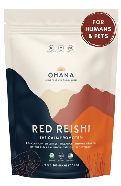 Ohana Red Reishi – Organic Mushroom Powder Blend, USDA Organic, Non-GMO, Gluten-Free (7.06 oz, Pack of 1)