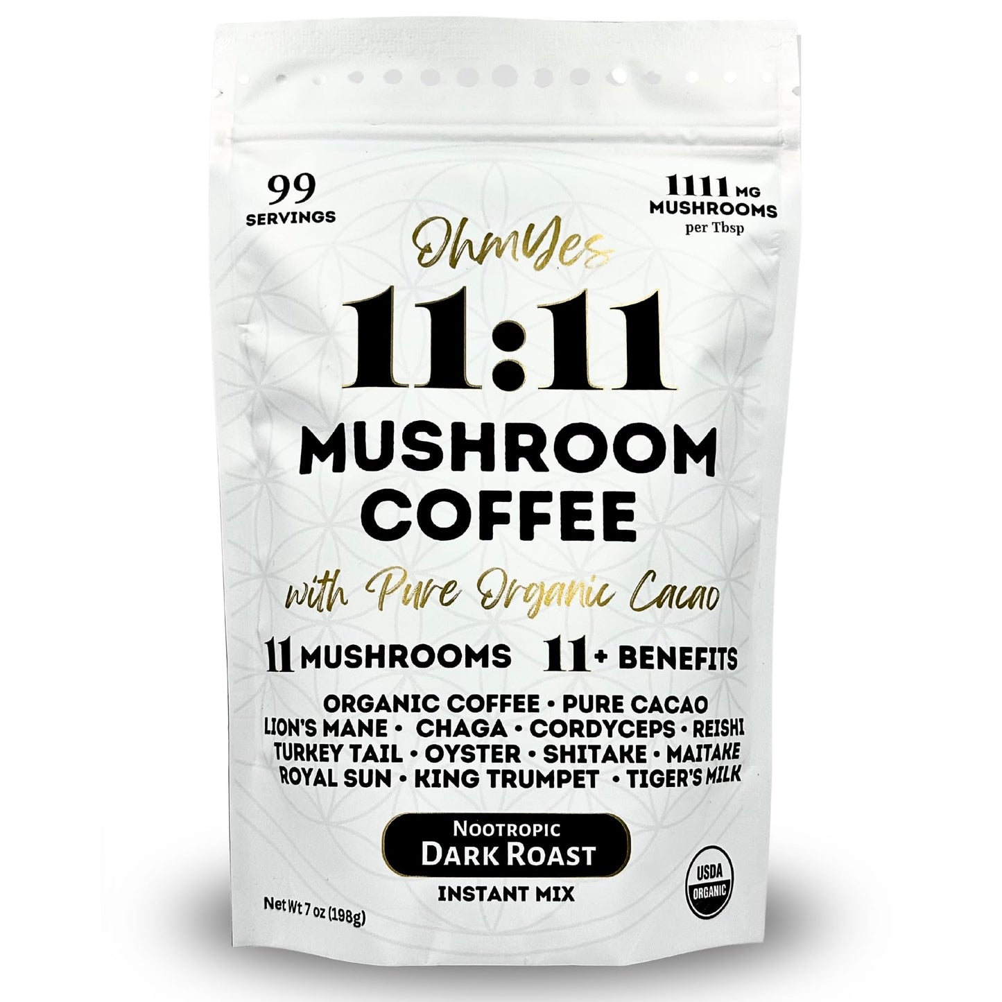 OhmYes 11 Mushroom Coffee + Cacao – Organic Nootropic Superfood Blend (7 oz)