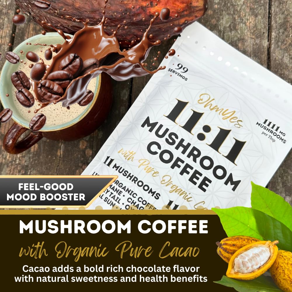 OhmYes 11 Mushroom Coffee + Cacao – Organic Nootropic Superfood Blend (7 oz)
