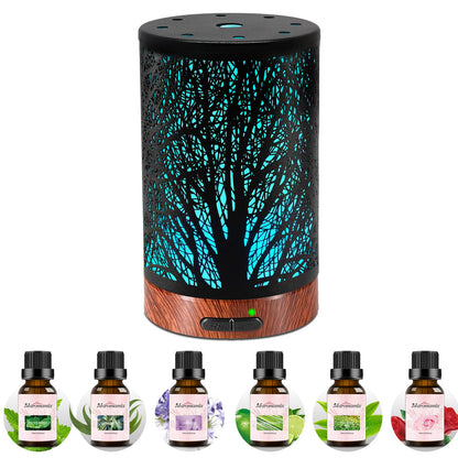 Oil Diffuser & Essential Oils Set (150ml) – 6 Oils, Auto Shut-Off, 7-Color Night Light | Gifts for Mom