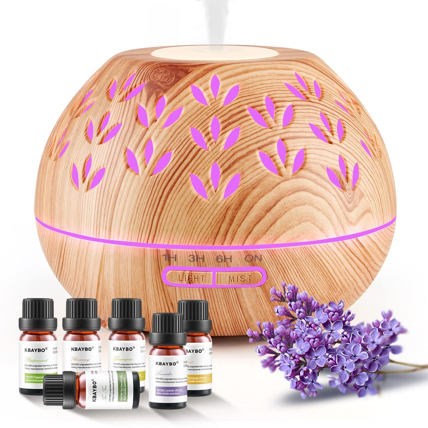 Oil Diffuser Essential Oils 500ML + 6 Pack | Ultrasonic Aroma Diffuser, Auto-Off, 8 Colors, Large Room