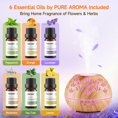 Oil Diffuser Essential Oils 500ML + 6 Pack | Ultrasonic Aroma Diffuser, Auto-Off, 8 Colors, Large Room