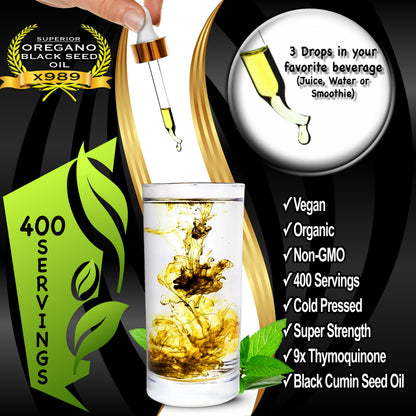 SUPERIOR FULVIC HUMIC X935 – Oil of Oregano with Black Seed Oil Drops, 400 Servings, 2-in-1 Organic Liquid