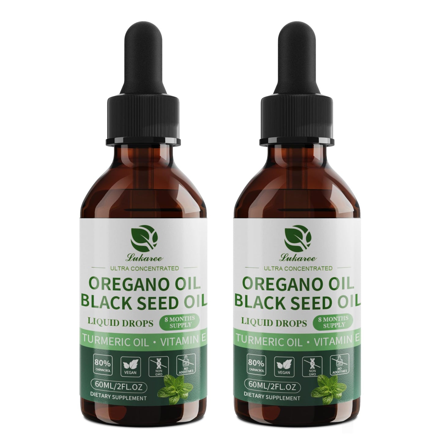 Lukaree 4-in-1 Oil of Oregano with Black Seed Oil – 80% Carvacrol, 2 oz, 2-Pack (Vegan, Non-GMO)