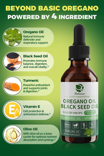 Lukaree 4-in-1 Oil of Oregano with Black Seed Oil – 80% Carvacrol, 2 oz, 2-Pack (Vegan, Non-GMO)