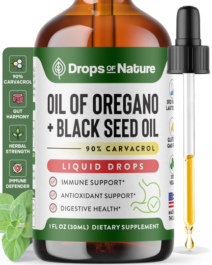 Oil of Oregano with Black Seed Oil – 90% Carvacrol, Black Currant Seed Oil (30mL) – Immune & Digestive Support