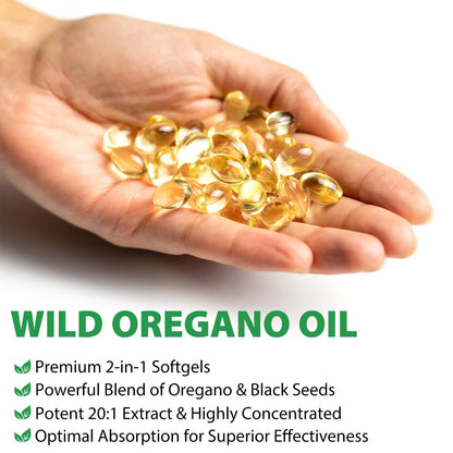 Oil of Oregano + Black Seed Oil Softgels (60 Count) – Immune Support & Antioxidant