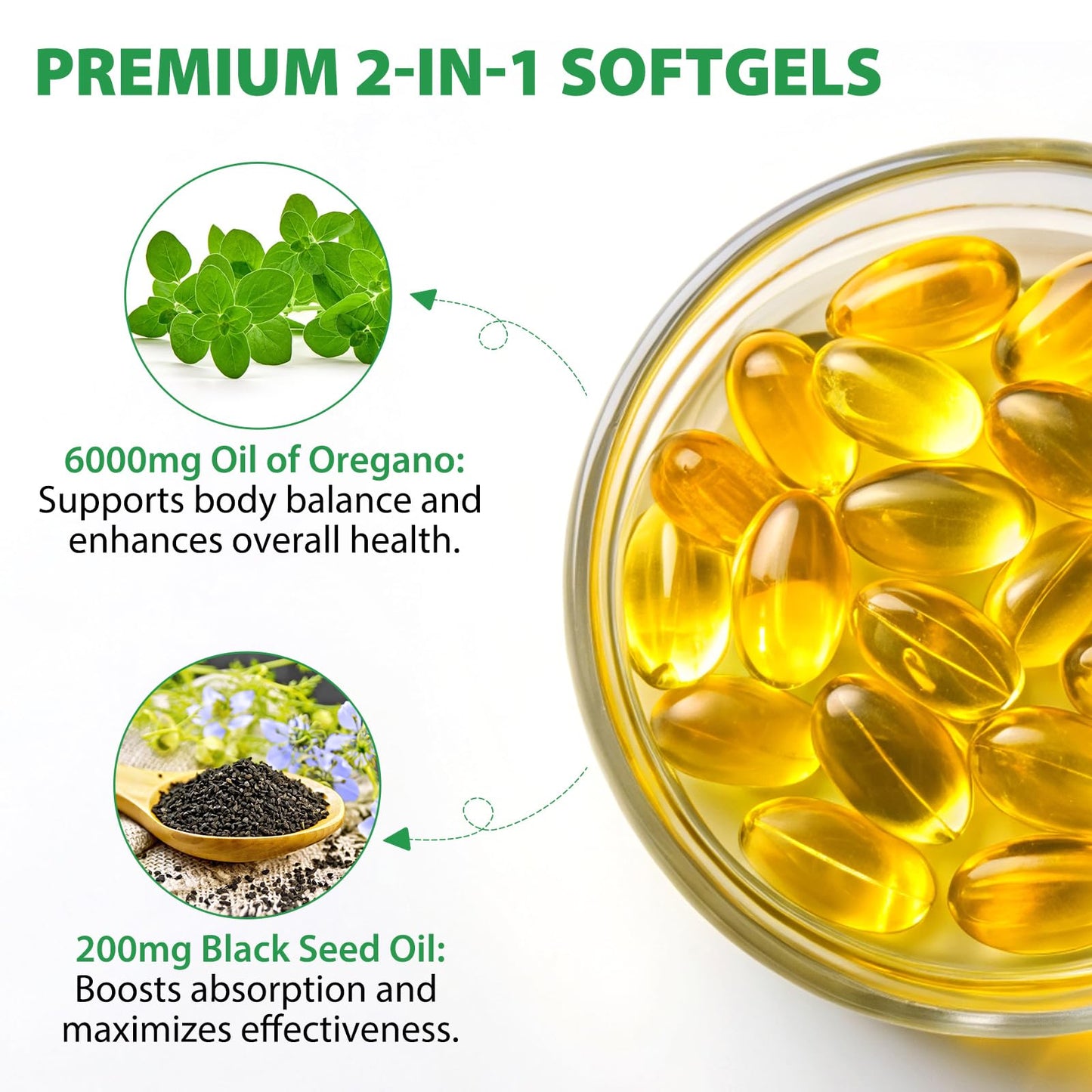 Oil of Oregano + Black Seed Oil Softgels (60 Count) – Immune Support & Antioxidant