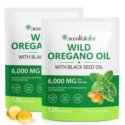Oil of Oregano with Black Seed Oil Softgels 120 Count – Immune Support & Antioxidant Power | Non-GMO