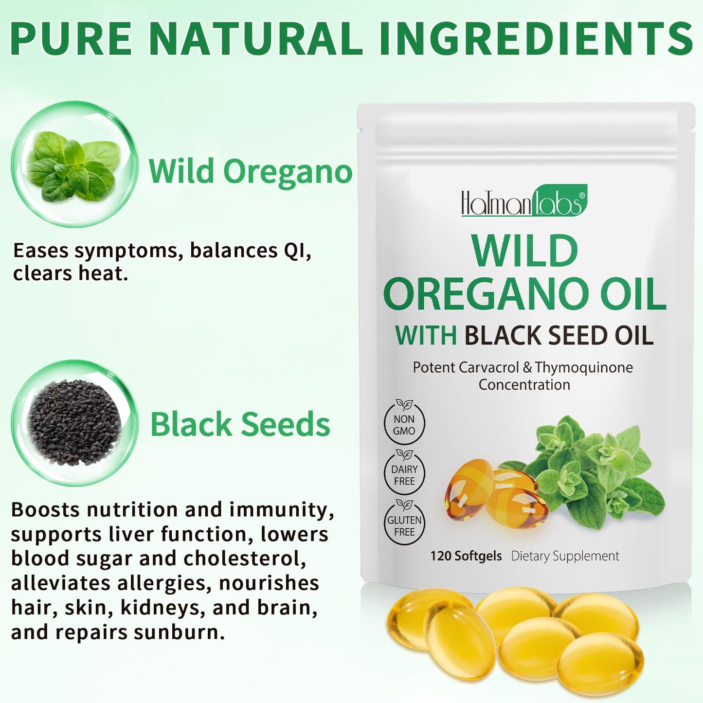 Oil of Oregano Softgels 120 Count – 165mg Carvacrol + Black Seed Oil 200mg