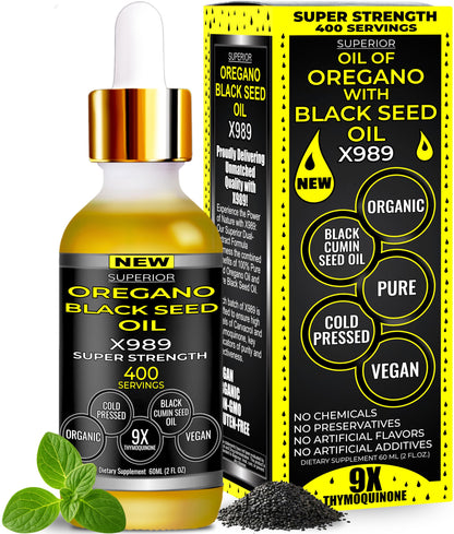 SUPERIOR FULVIC HUMIC X935 – Oil of Oregano with Black Seed Oil Drops, 400 Servings, 2-in-1 Organic Liquid