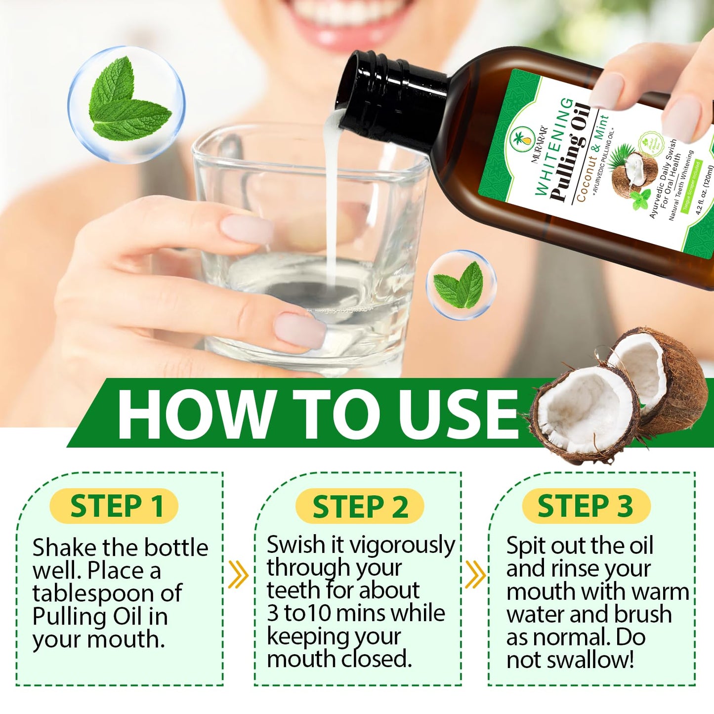 2 Pack Coconut Mint Oil Pulling Mouthwash 4.2 fl oz – Fresh Breath & Tongue Scraper