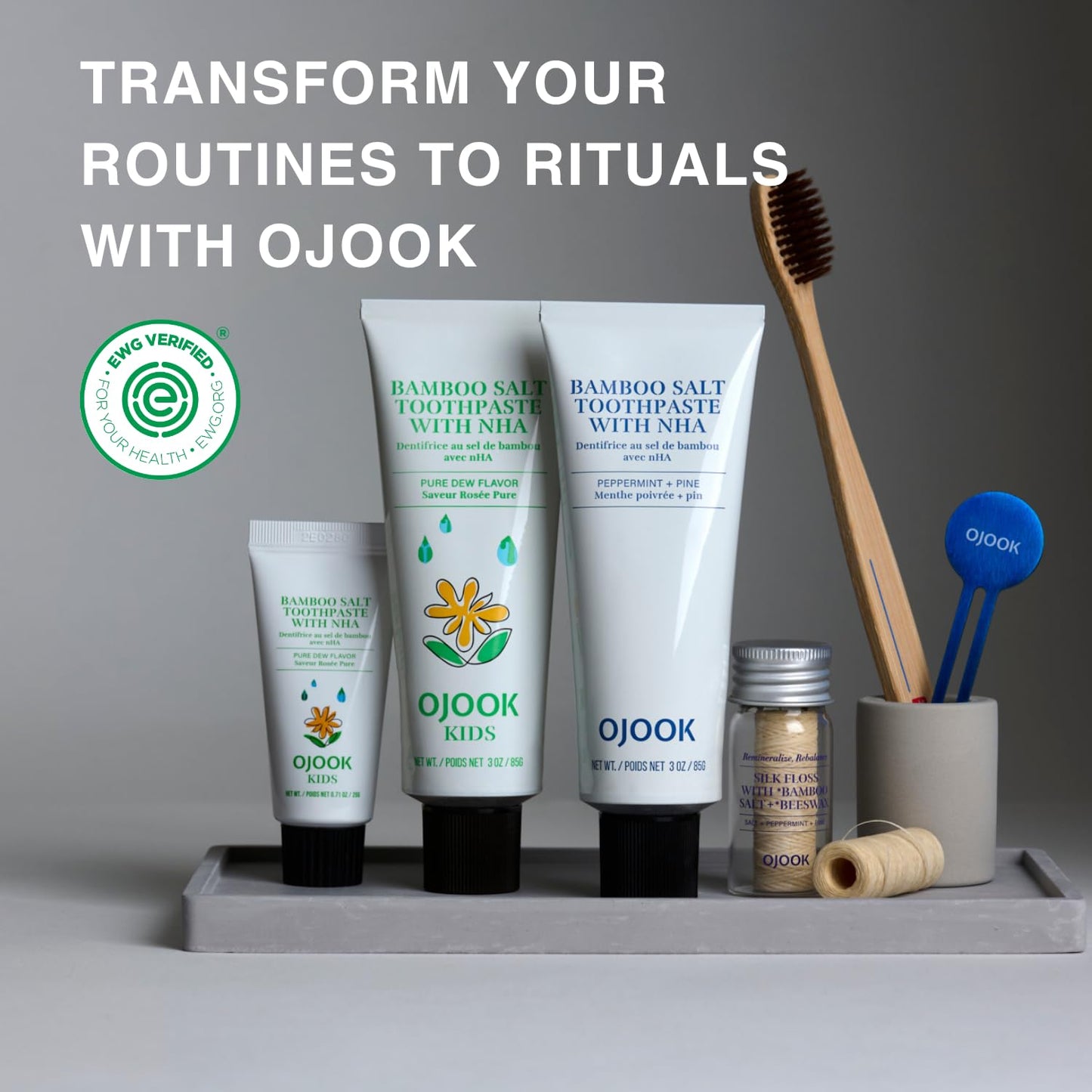 OJOOK Bamboo Salt Toothpaste with nHA – Fluoride Free, Whitening, Remineralizing, Peppermint & Pine | 3 oz