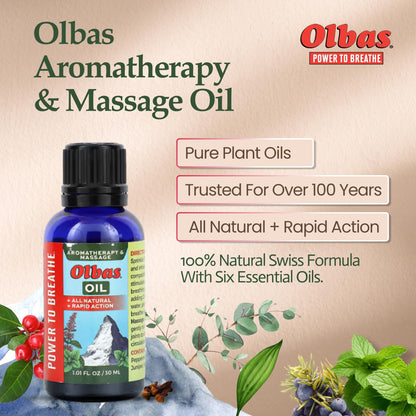 Olbas Massage and Aromatherapy Oil – 1.01 fl oz | Swiss Herbal Remedies for Muscle Relief