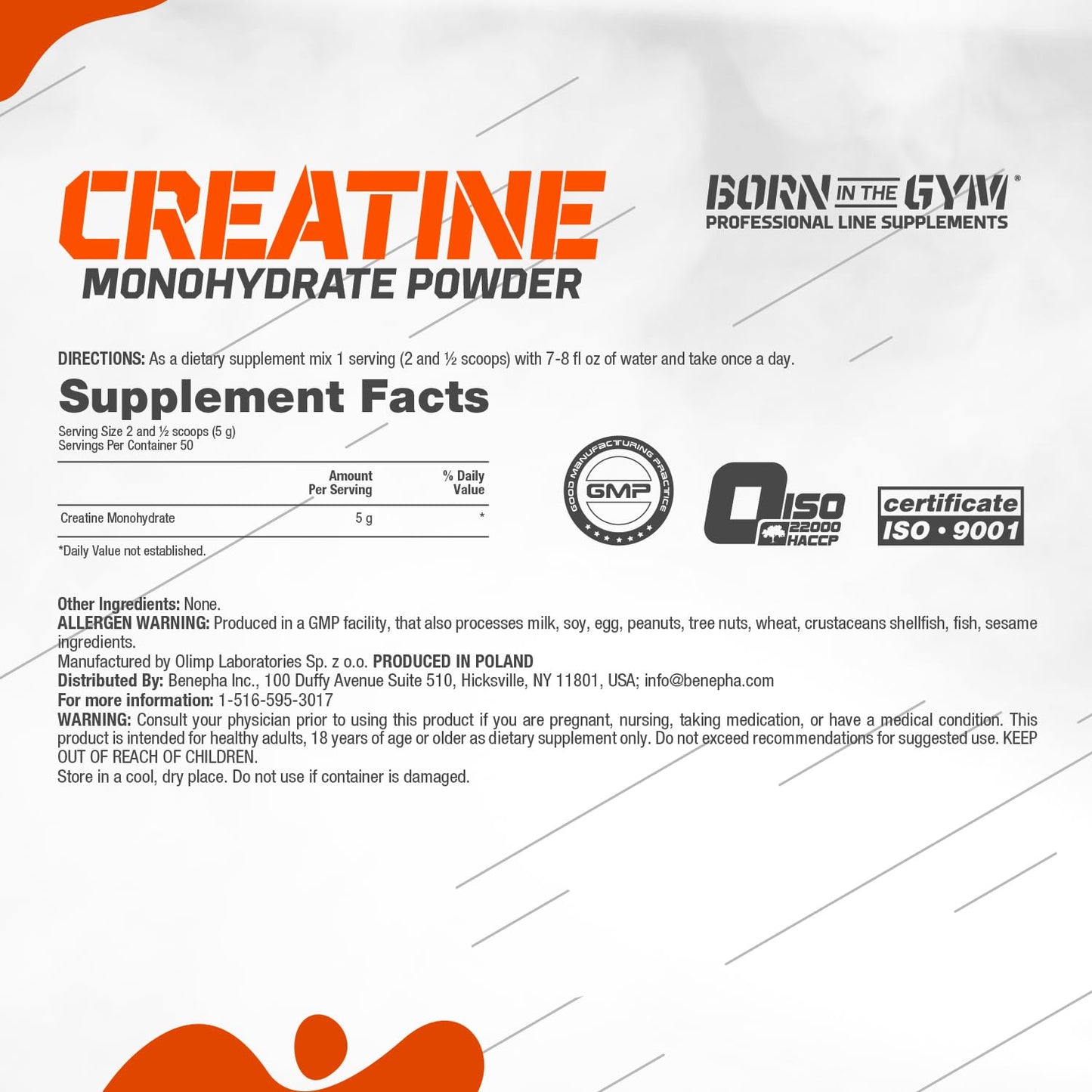 OLIMP Creatine Monohydrate Powder – Micronized, High Purity (50 Servings)