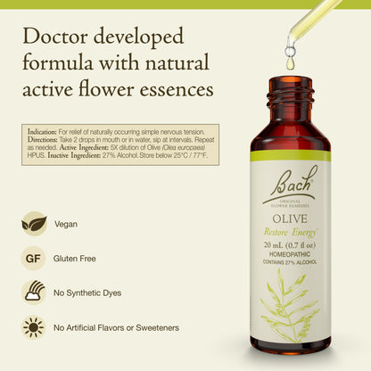 Bach Olive Flower Remedy – Restore Energy (20mL Dropper) | Vegan & Gluten-Free