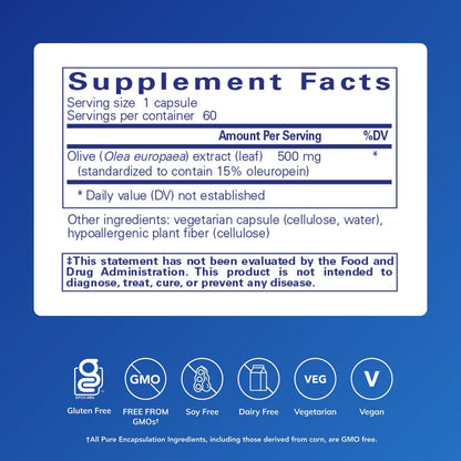 Pure Encapsulations Olive Leaf Extract – Hypoallergenic Immune Support, 60 Capsules