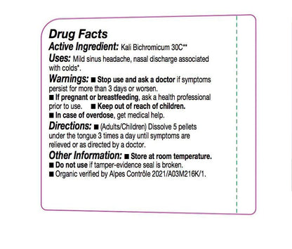 OLLOIS Kali Bichromicum 30C Organic Lactose-Free Homeopathic Medicine – 80 Pellets
