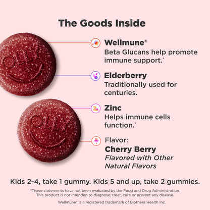 OLLY Kids Immunity Gummy – Immune Support with Wellmune, Vitamin C, Zinc (Cherry, 50 Count)