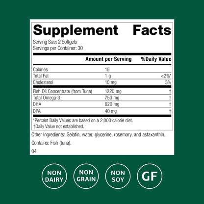 Olprima DHA Omega-3 by Standard Process – Heart & Brain Health, 60 Softgels (30 Servings) – Gluten-Free, Non-Dairy & Non-Soy
