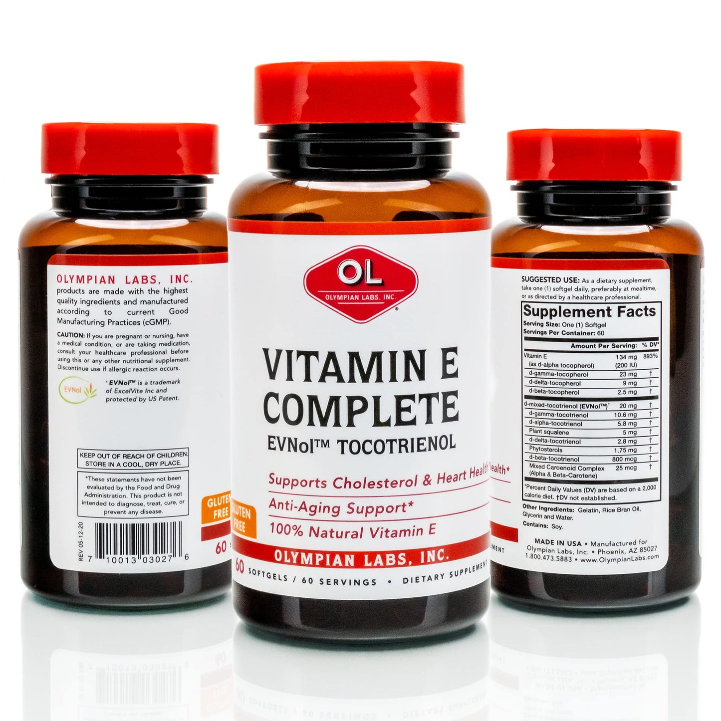 Olympian Labs Vitamin E Complete Tocomin 200IU – 60 Softgels | Supports Brain, Skin & Hair