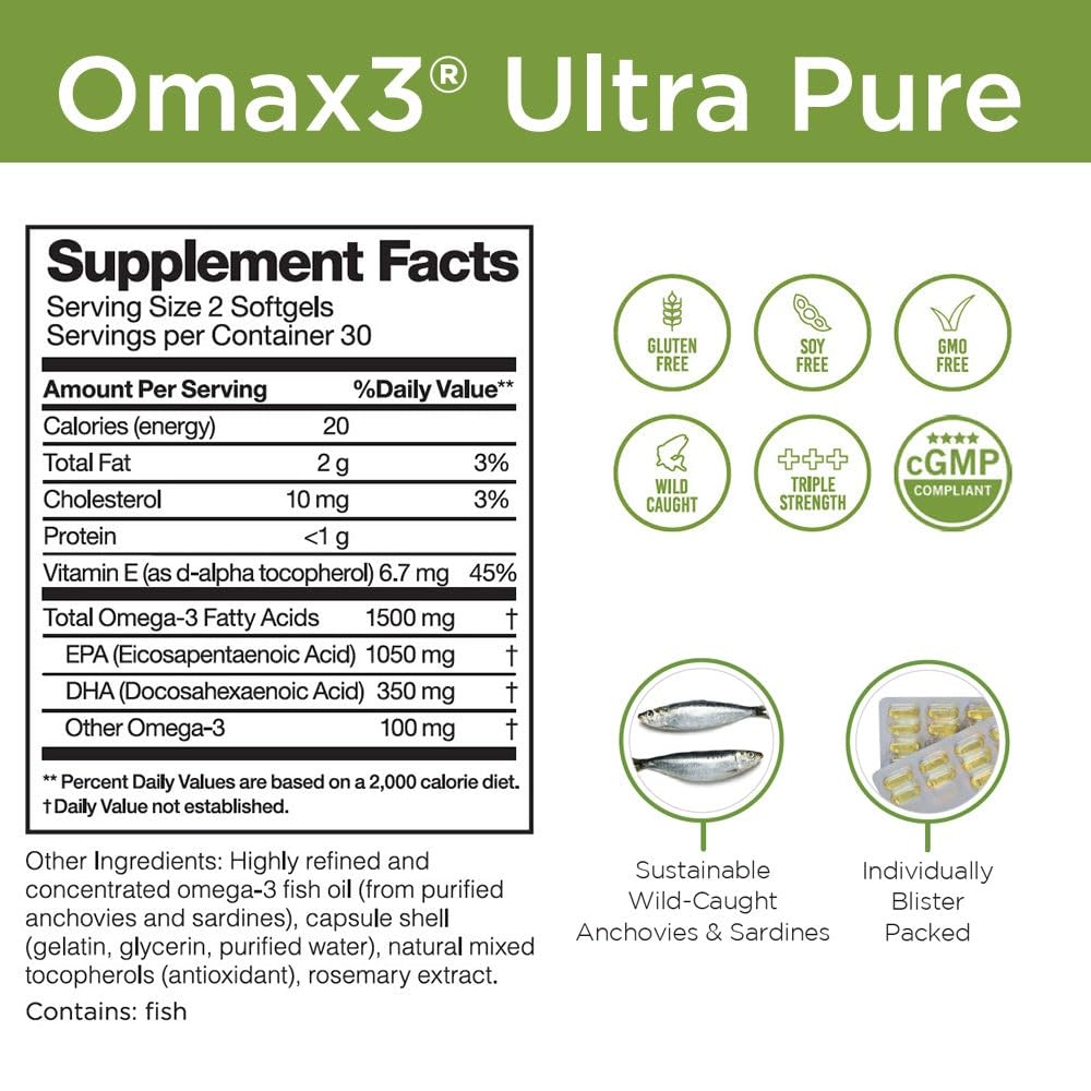 OMAX3 Ultra-Pure Omega-3 1500 mg EPA/DHA – Wild-Caught, Gluten-Free, Non-GMO, 30-Day Supply