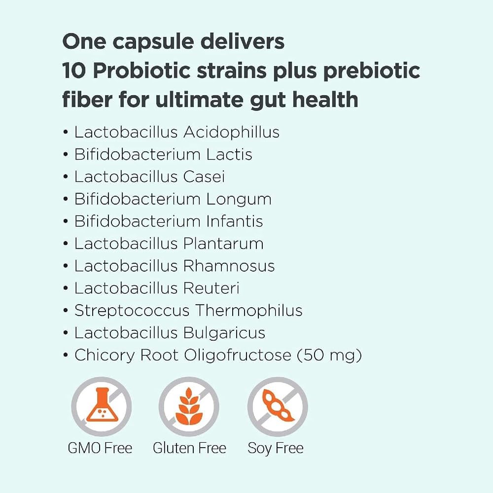 Omax3 Probiotic & Prebiotic 50B CFU - 10 Strains, Vegan + Chicory Inulin