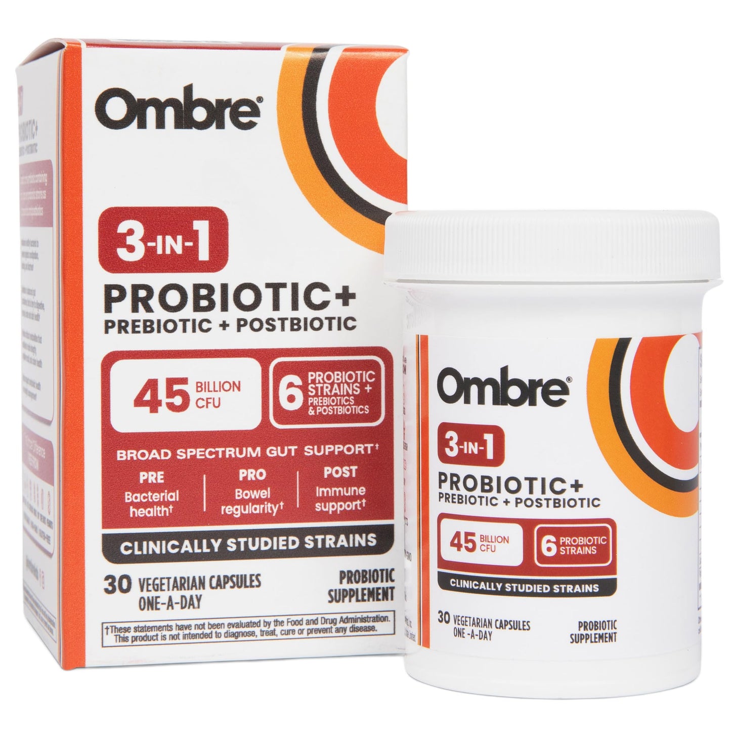 Ombre 3-in-1 Probiotic, Prebiotic and Postbiotic - 45B CFU | 30 Day Supply