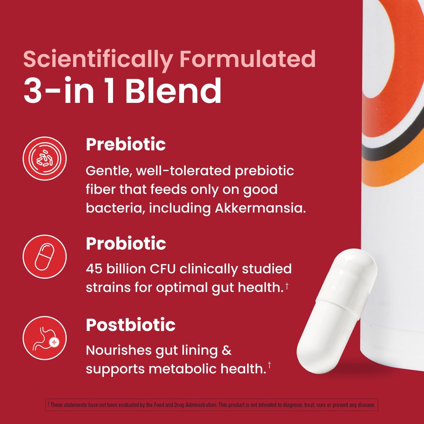 Ombre 3-in-1 Probiotic, Prebiotic and Postbiotic - 45B CFU | 30 Day Supply