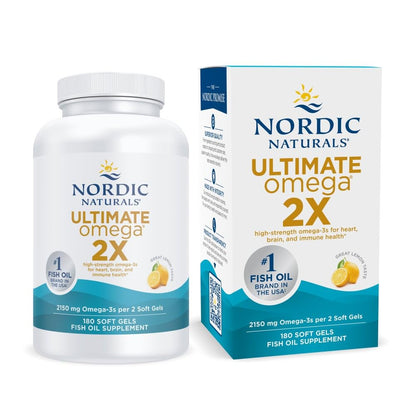 Nordic Naturals Ultimate Omega 2X Lemon – 180 Soft Gels, 2150 mg Omega-3 (90 Servings)