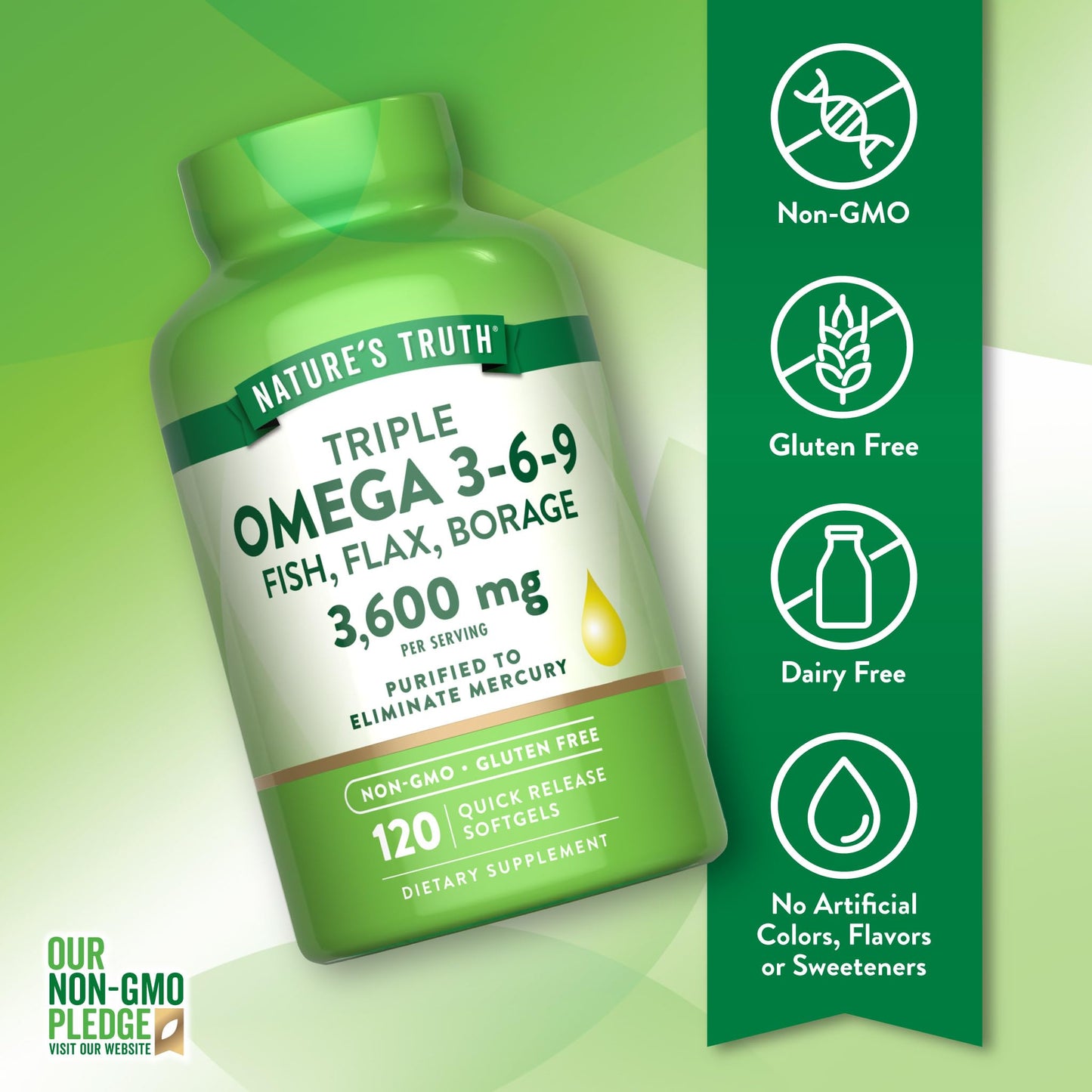Nature's Truth Omega 3-6-9 Softgels – Triple Strength 3600 mg | Pack of 2