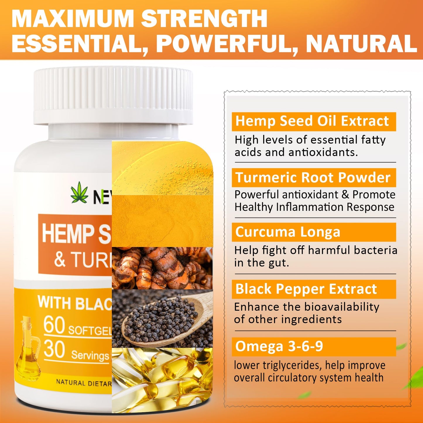 2 Pack Hēmp Oil Capsules with Turmeric — Organic Hemp Seed Oil + Curcumin