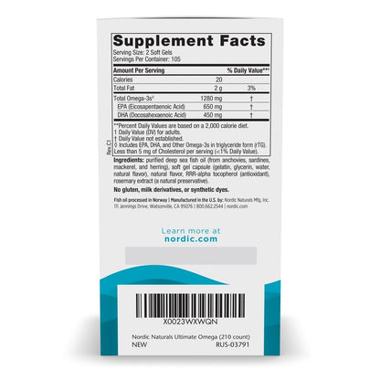 Nordic Naturals Ultimate Omega Lemon Flavor - 210 Soft Gels, 1280 mg Omega-3 | EPA & DHA