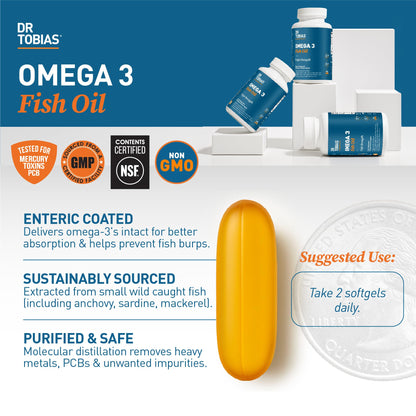 Dr. Tobias Omega 3 Fish Oil 2000mg Triple Strength – EPA 800mg DHA 600mg | 180 Softgels