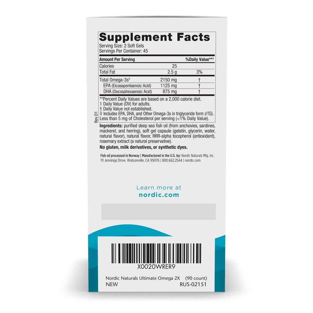 Nordic Naturals Ultimate Omega 2X Lemon - High-Potency Omega-3 (EPA & DHA) - 90 Soft Gels
