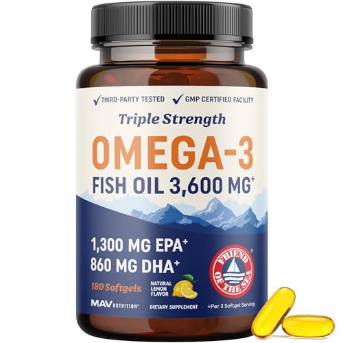 Triple Strength Omega-3 Fish Oil 3600 mg | EPA & DHA | 180 Ct | Burpless