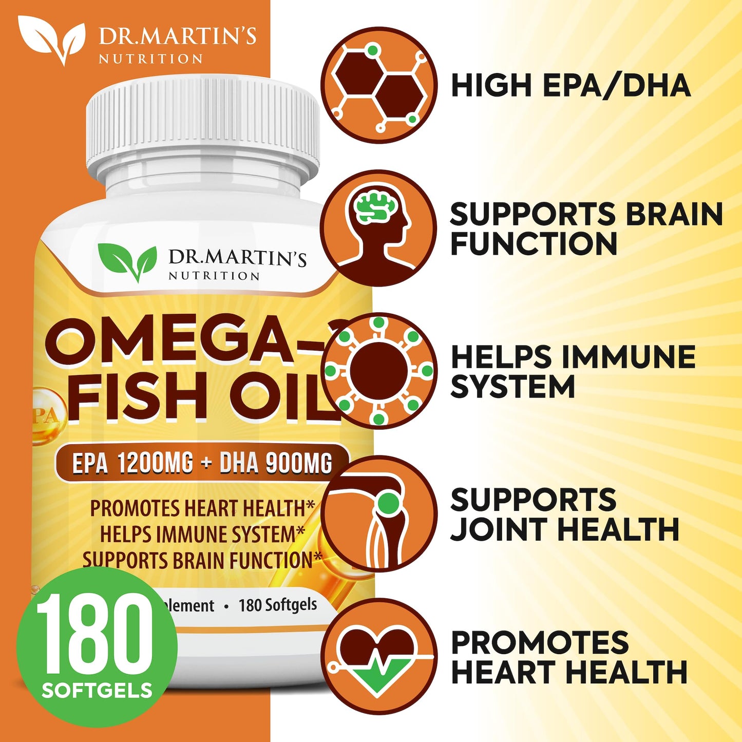 Omega 3 Fish Oil 3750mg Triple Strength – EPA 1200mg + DHA 900mg | Burpless Softgels