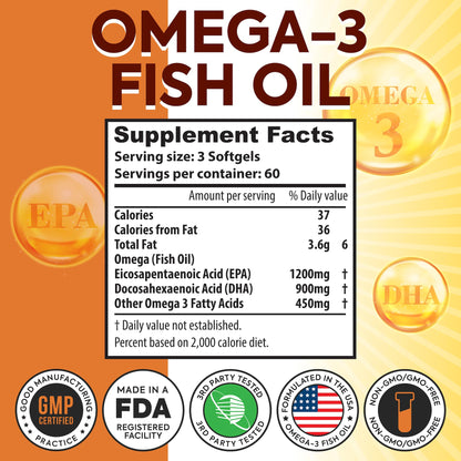 Omega 3 Fish Oil 3750mg Triple Strength – EPA 1200mg + DHA 900mg | Burpless Softgels