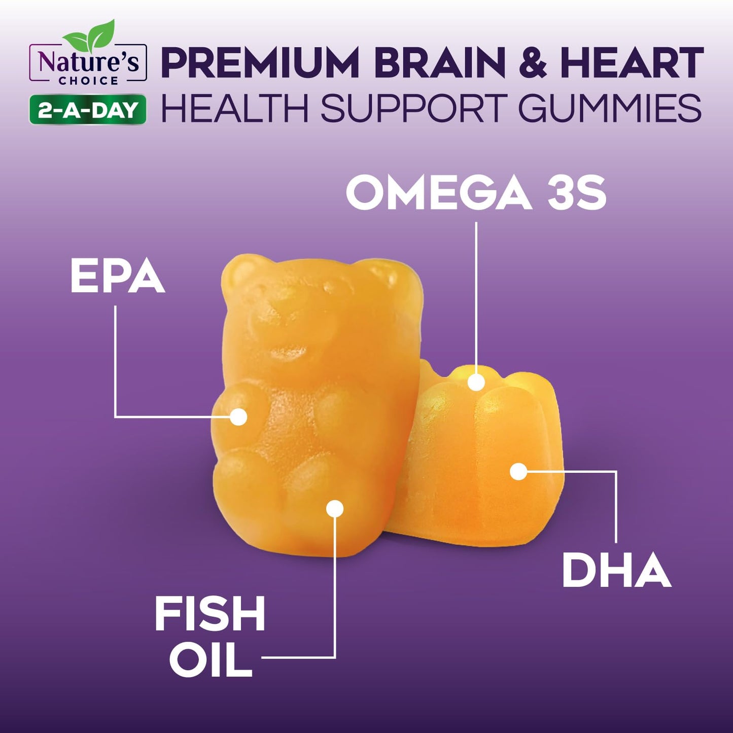 Omega 3 Fish Oil Gummies - Triple Strength DHA & EPA - Orange Flavor, 60 Gummies | Heart, Brain & Joint Health