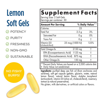 Nordic Naturals ProOmega 2000-D with Vitamin D3 – Lemon Flavor, 60 Soft Gels