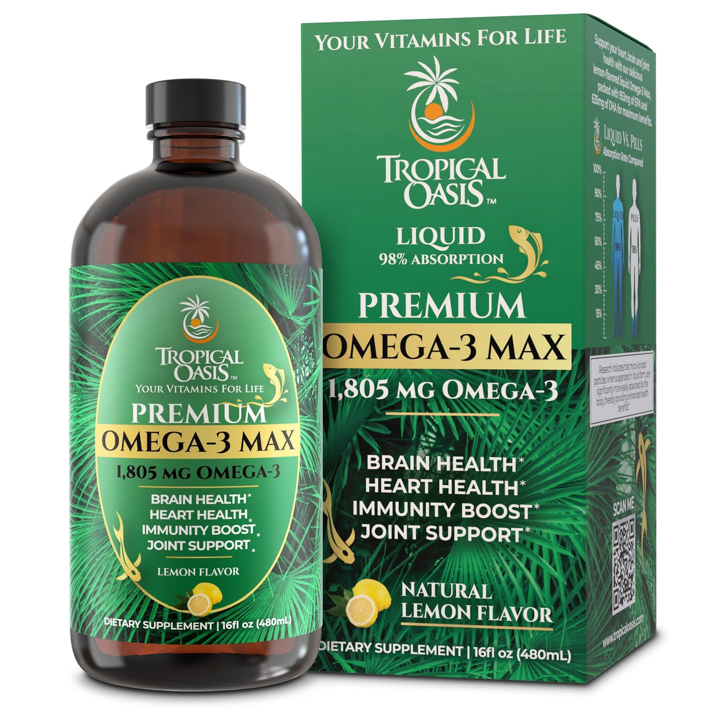Premium Omega-3 Fish Oil Liquid - 1805mg EPA & DHA per Serving