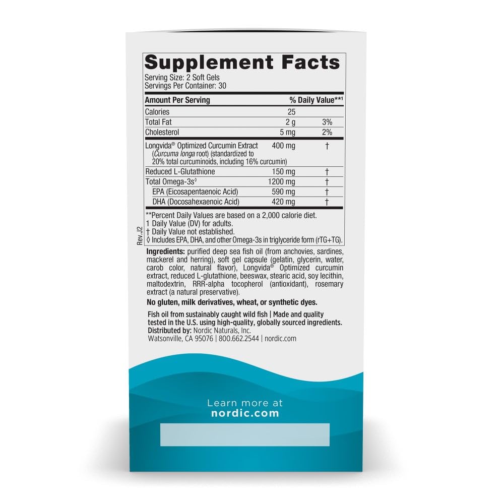 Nordic Naturals Omega Curcumin Lemon | 60 Soft Gels, 1200 mg Omega-3 + 400 mg Curcumin | Non-GMO