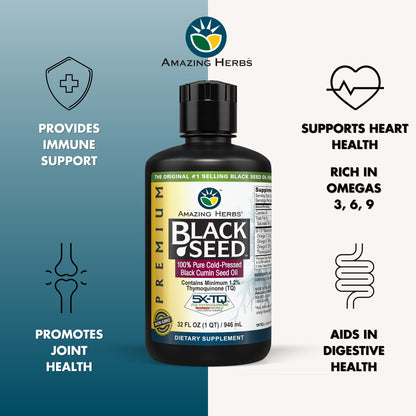 Amazing Herbs Premium Black Seed Oil – Cold-Pressed Nigella Sativa, 32 oz (Pack of 2)