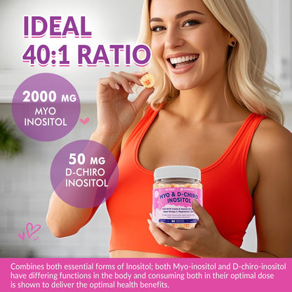 2 Pack Myo-Inositol & D-Chiro Inositol for Hormone Balance – Sugar Free Gummies (40:1) – Vegan