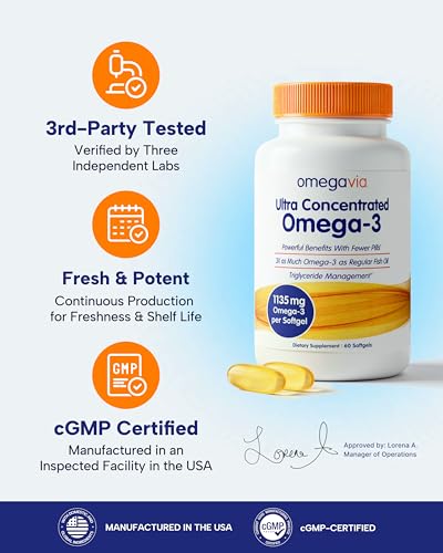 OmegaVia Ultra Concentrated Omega-3 Fish Oil Burpless — 60 Softgels, Triple Strength