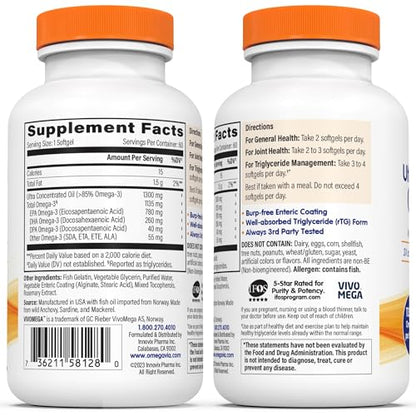 OmegaVia Ultra Concentrated Omega-3 Fish Oil Burpless — 60 Softgels, Triple Strength